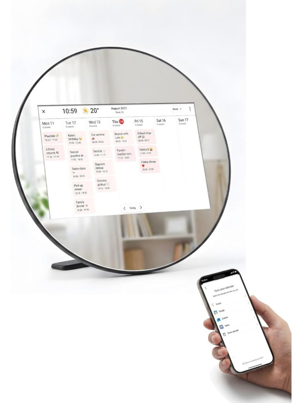Frameo Digital Picture Frame WiFi Calendar 10.1" Mirror 3-in-1 Touchscreen Photo
